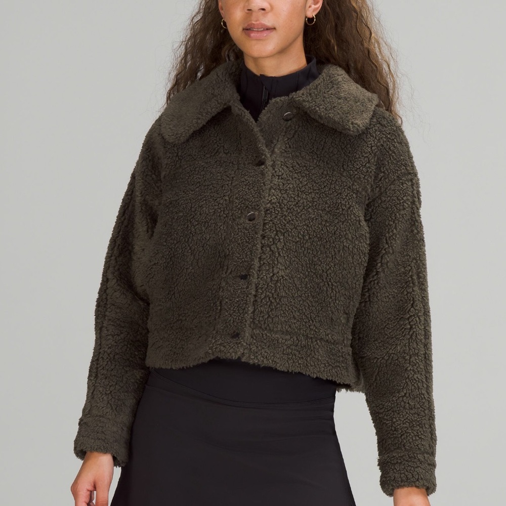 Lululemon Textured Fleece Button Up Jacket - Dark Olive